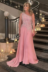 One Shoulder Watteau Train Pink Chiffon Mother Of The Bride Dress Babyonlines